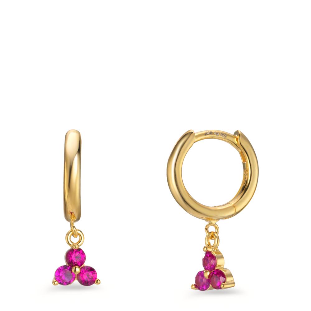 Orecchini circolari Argento Zirconia rosa, 6 pietra giallo dorato