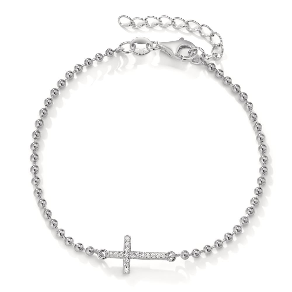 Bracciale Argento Zirconia 17 pietra rodiato Croce 16-19 cm