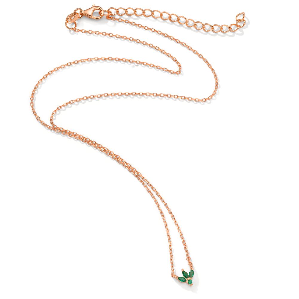 Collana Argento Zirconia verde, 4 pietra rosa dorato 38-42 cm