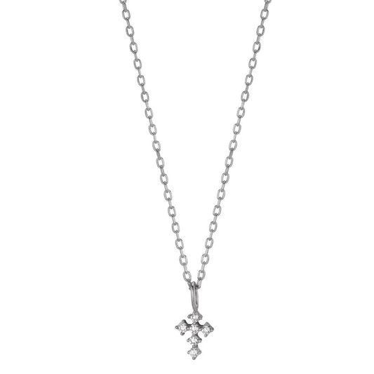 Collana Argento Zirconia 6 pietra rodiato Croce 40-45 cm