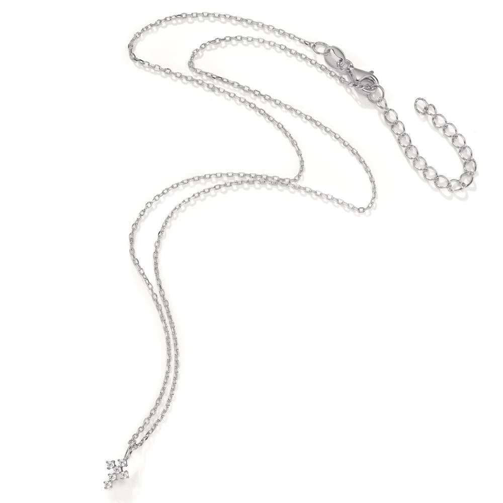 Collana Argento Zirconia 6 pietra rodiato Croce 40-45 cm