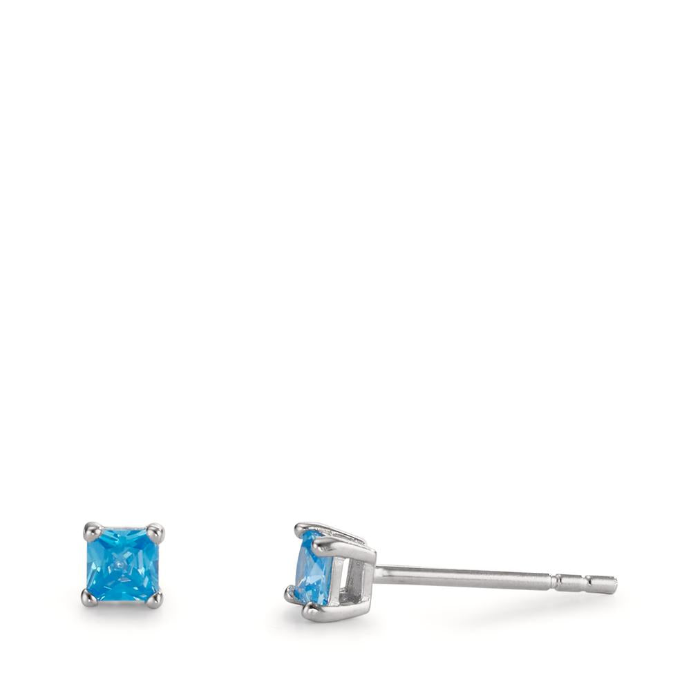 Orecchini a bottone Argento Zirconia blu, 2 pietra rodiato Ø3.5 mm