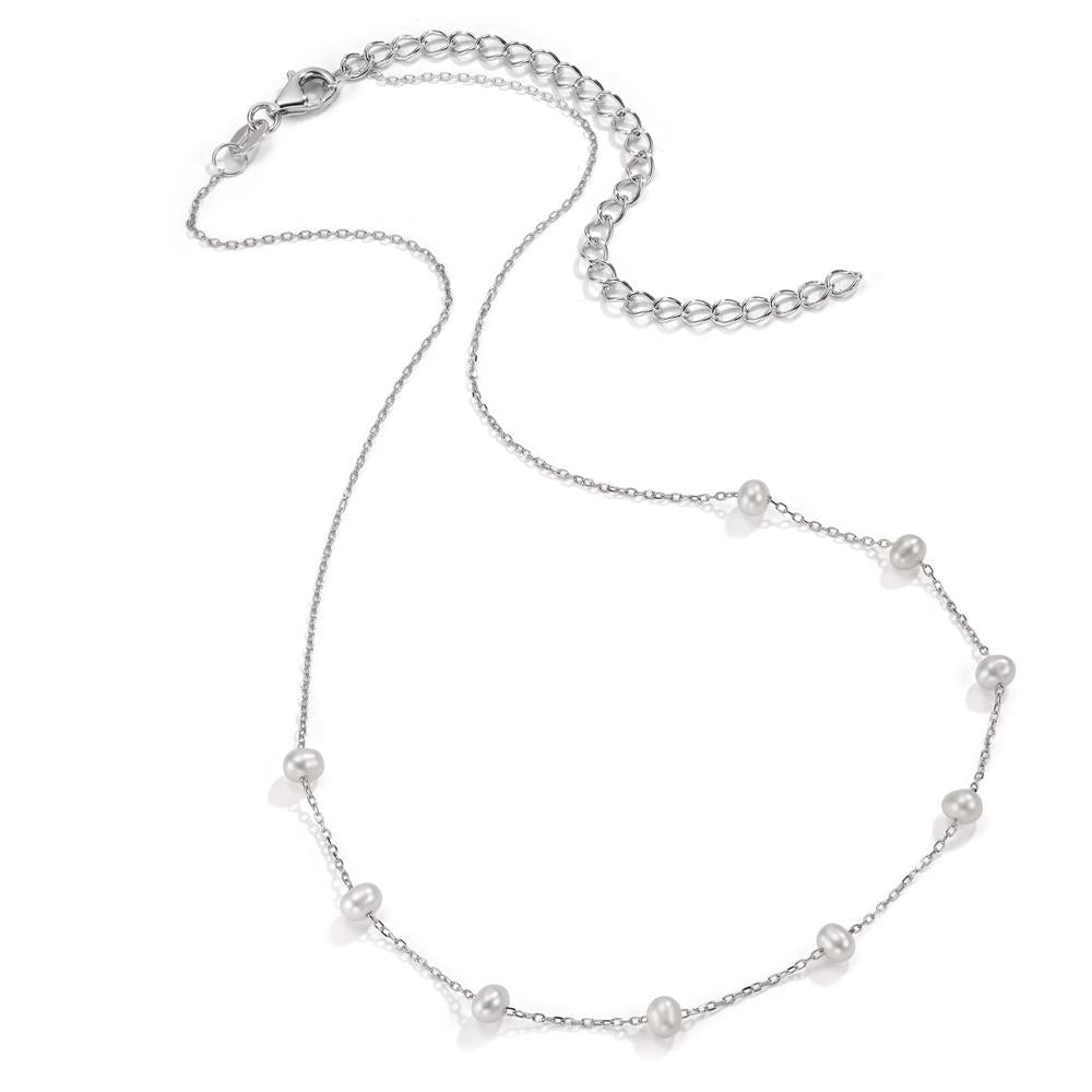 Collana Argento Zirconia rodiato Perla coltivata d'acqua dolce 34-42 cm