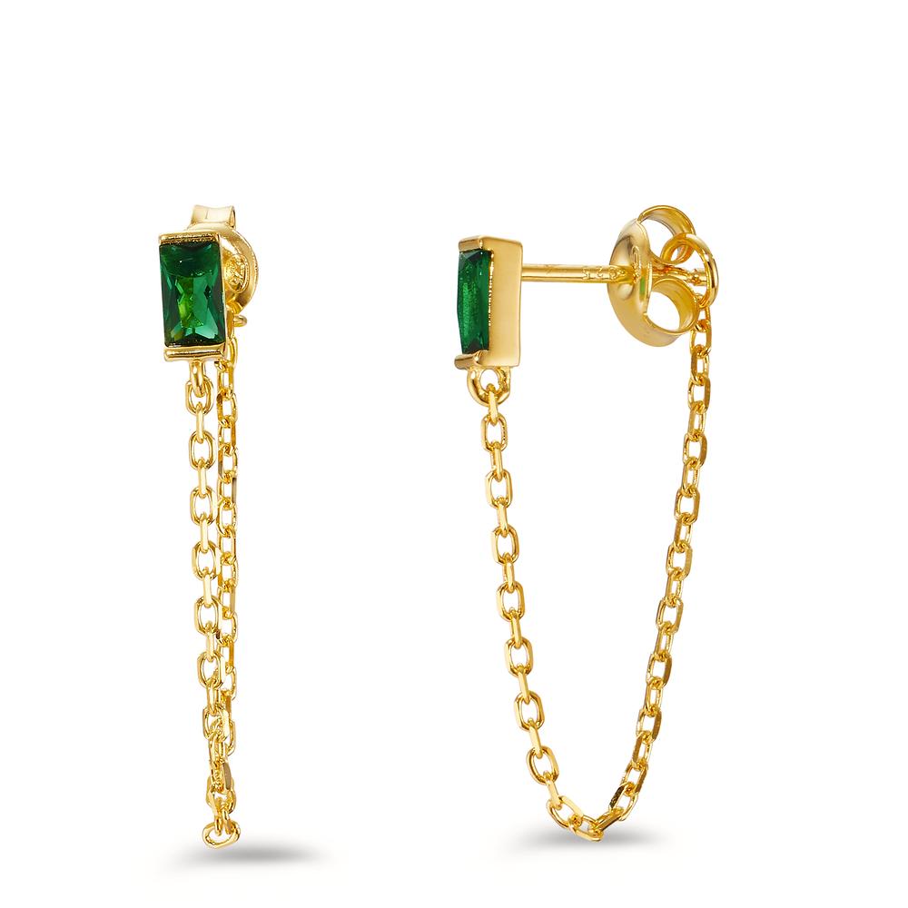 Orecchini Argento Zirconia verde, 2 pietra giallo dorato