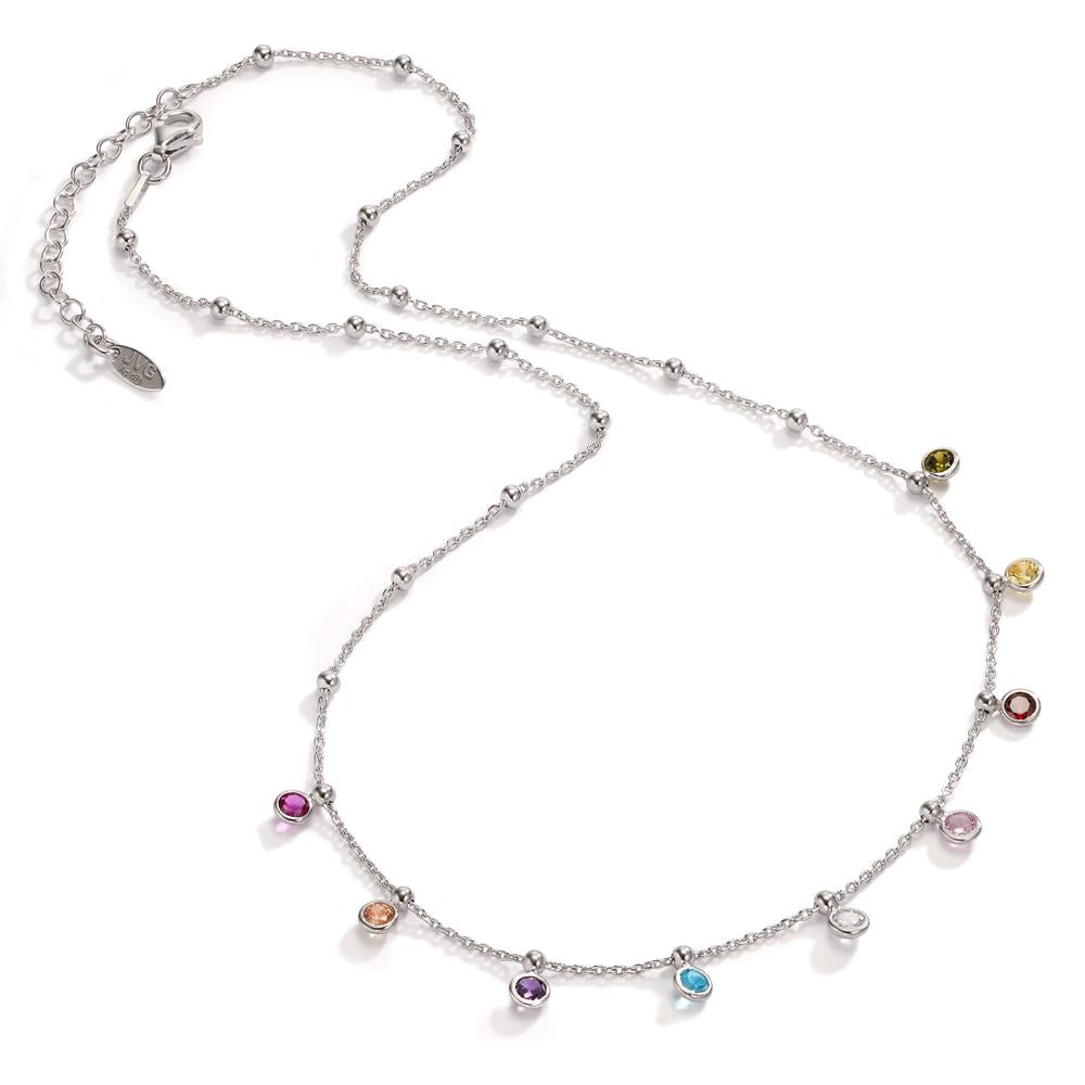 Collana Argento Zirconia colorato, 9 pietra rodiato 40-45 cm