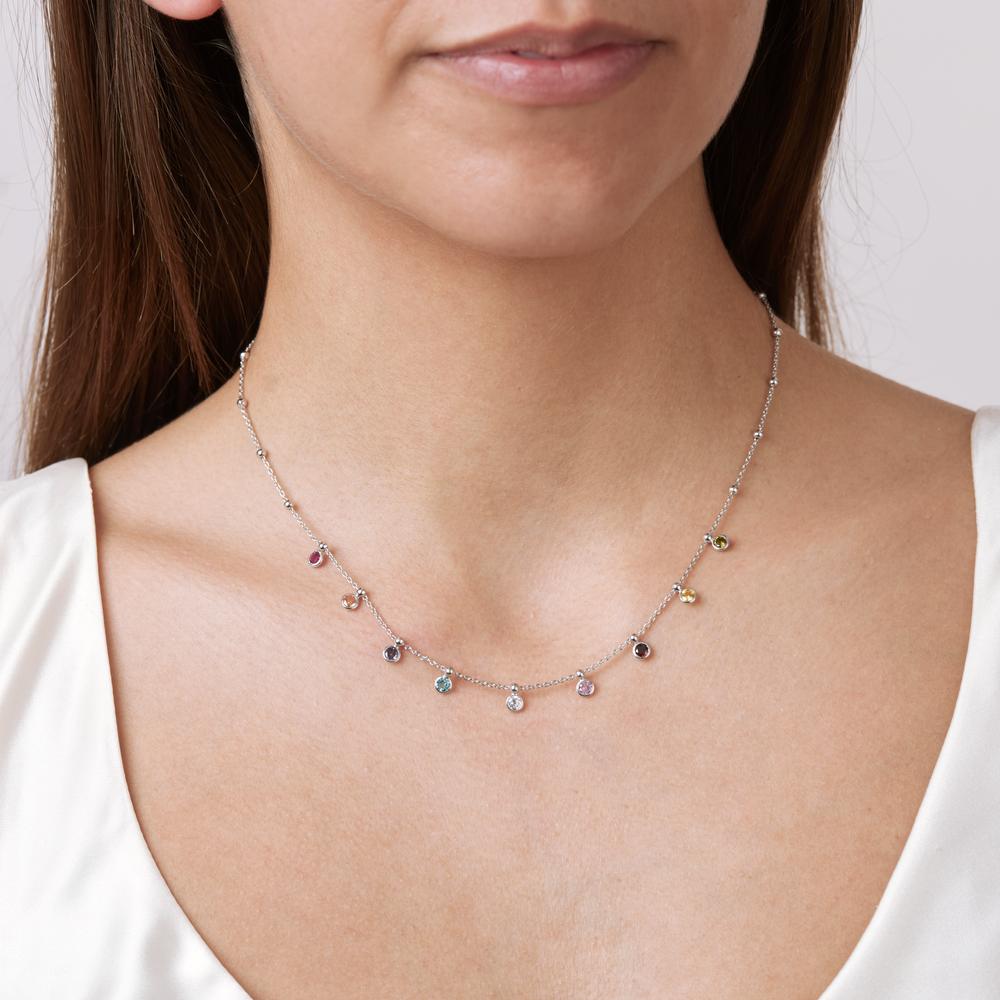 Collana Argento Zirconia colorato, 9 pietra rodiato 40-45 cm