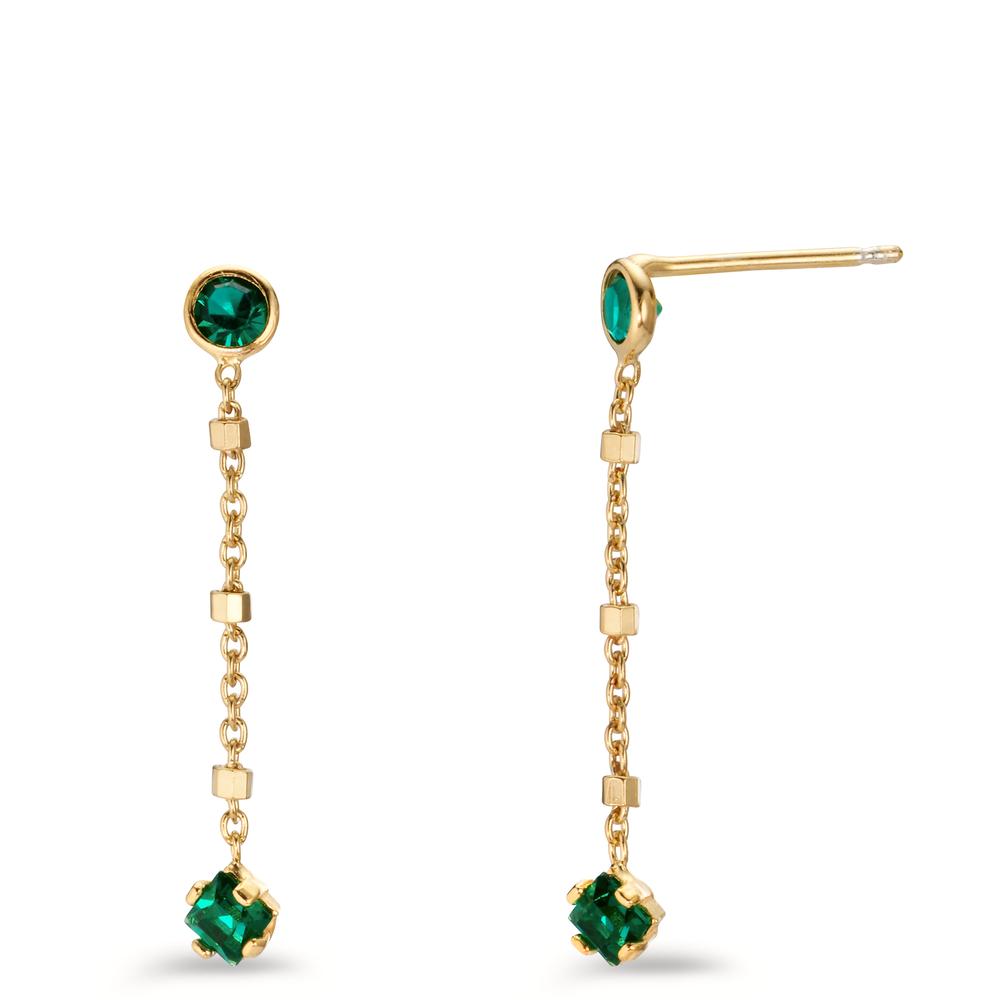 Orecchini Argento Zirconia verde, 4 pietra giallo dorato