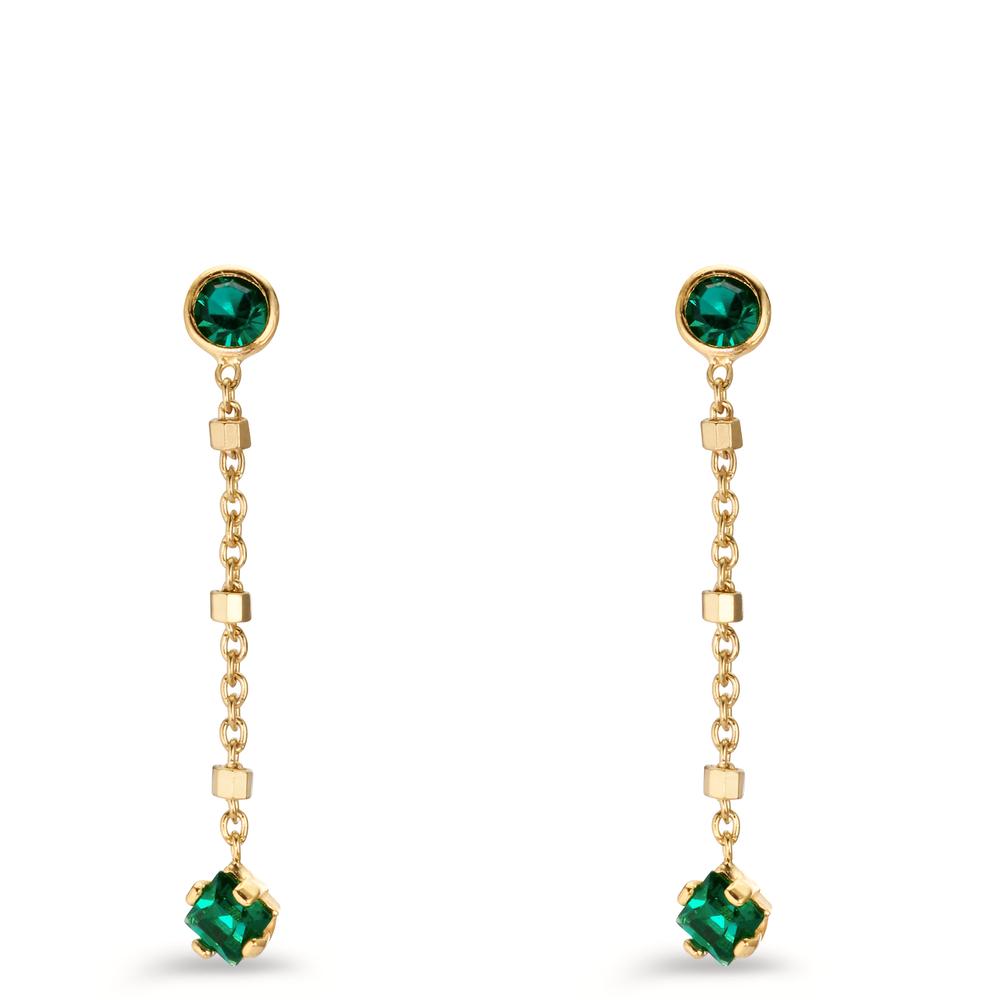 Orecchini Argento Zirconia verde, 4 pietra giallo dorato