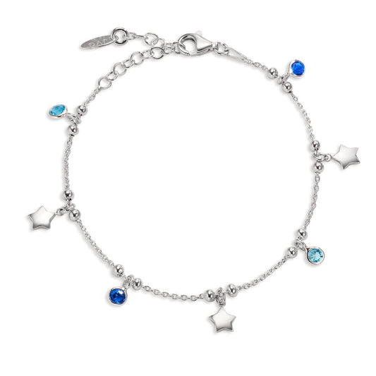 Bracciale Argento Zirconia blu, 3 pietra rodiato Stella 16-19 cm