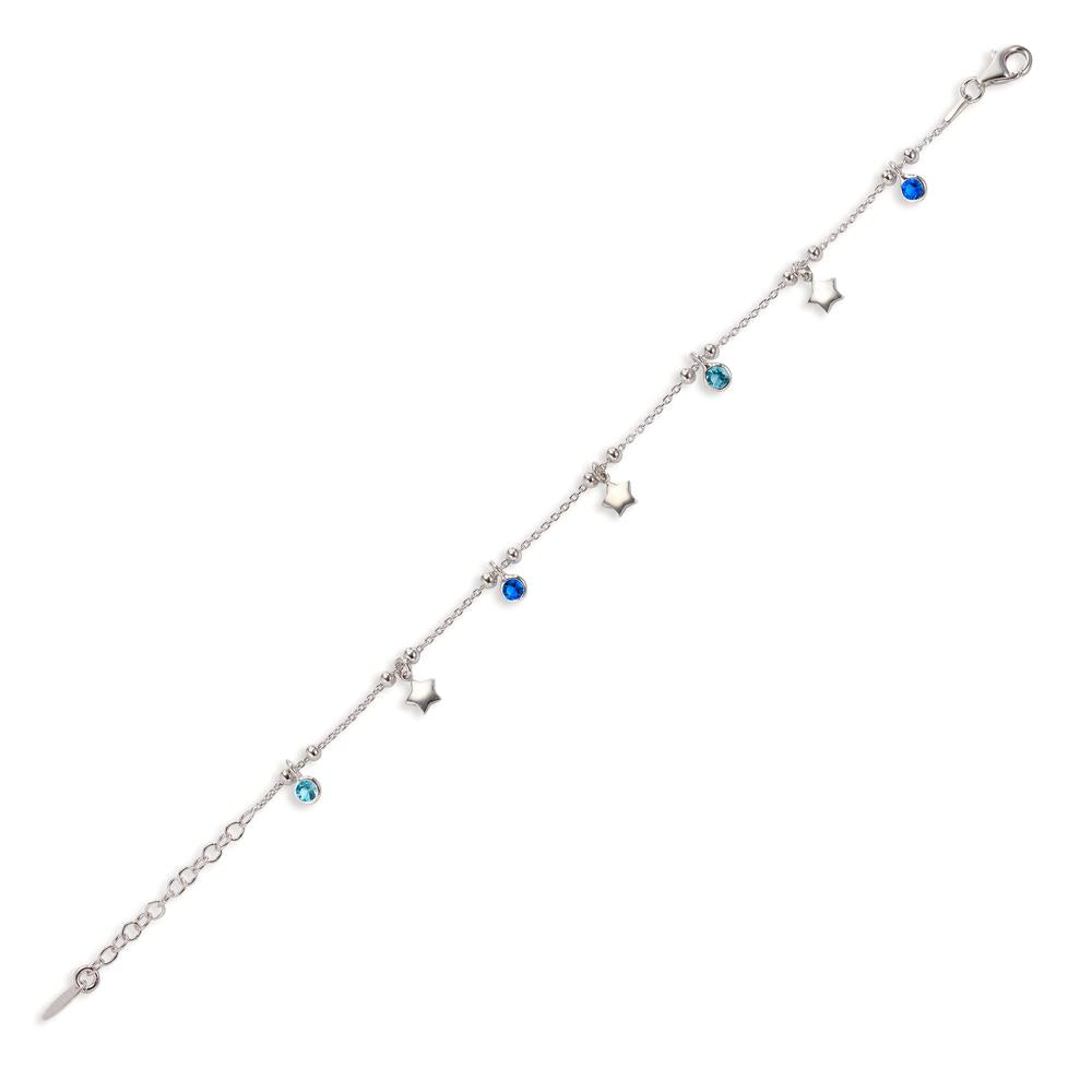 Bracciale Argento Zirconia blu, 3 pietra rodiato Stella 16-19 cm