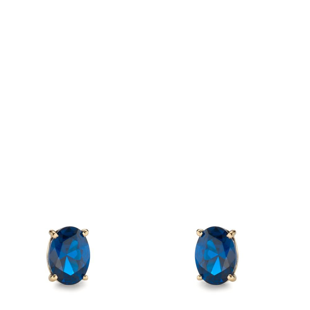 Orecchini a bottone Oro giallo 585/14 kt Zirconia blu, 2 pietra