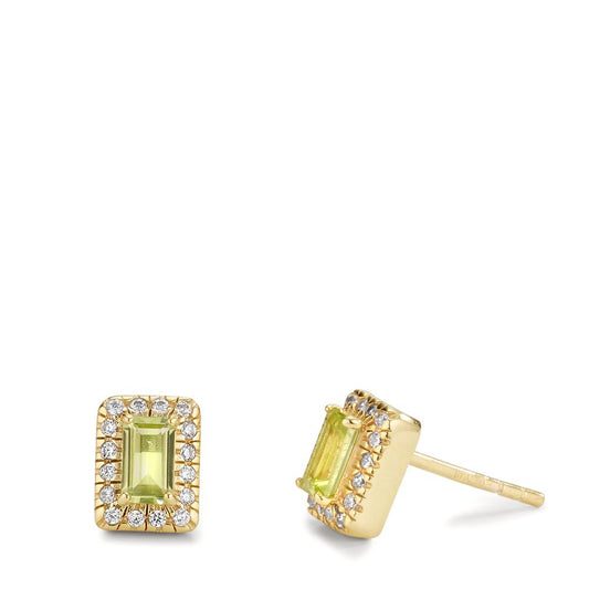 Orecchini a bottone Oro giallo 375/9K Peridoto 2 pietra, Zirconia 32 pietra