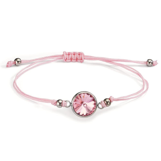 Bracciale Acciaio inossidabile, Tessile Zirconia rosa 14-21 cm