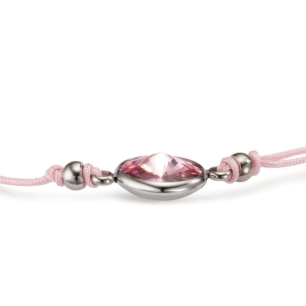 Bracciale Acciaio inossidabile, Tessile Zirconia rosa 14-21 cm