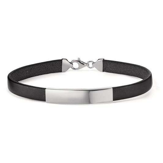 Bracciale con incisione Argento, Pelle rodiato 21 cm