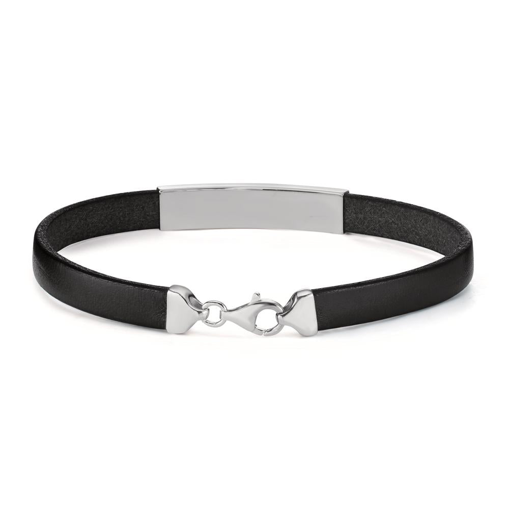 Bracciale con incisione Argento, Pelle rodiato 21 cm