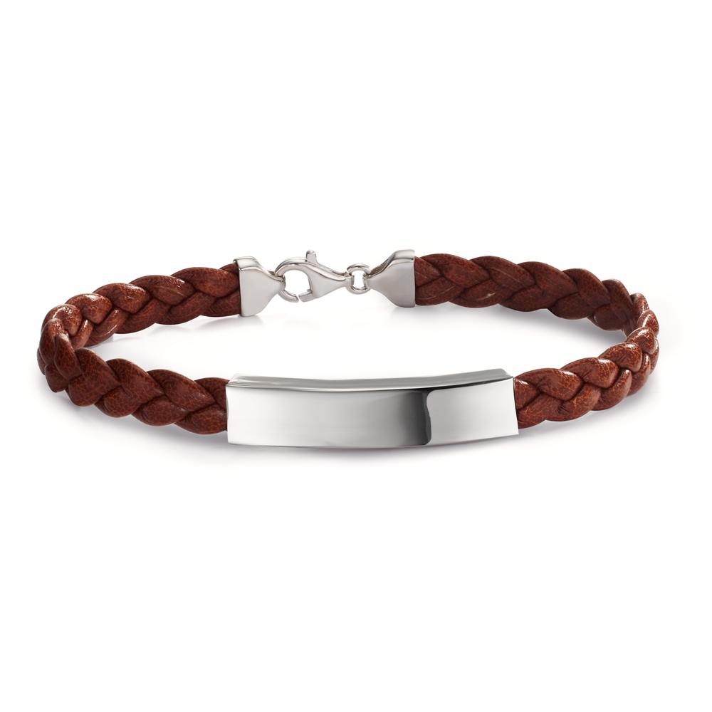 Bracciale con incisione Argento, Pelle rodiato 21 cm