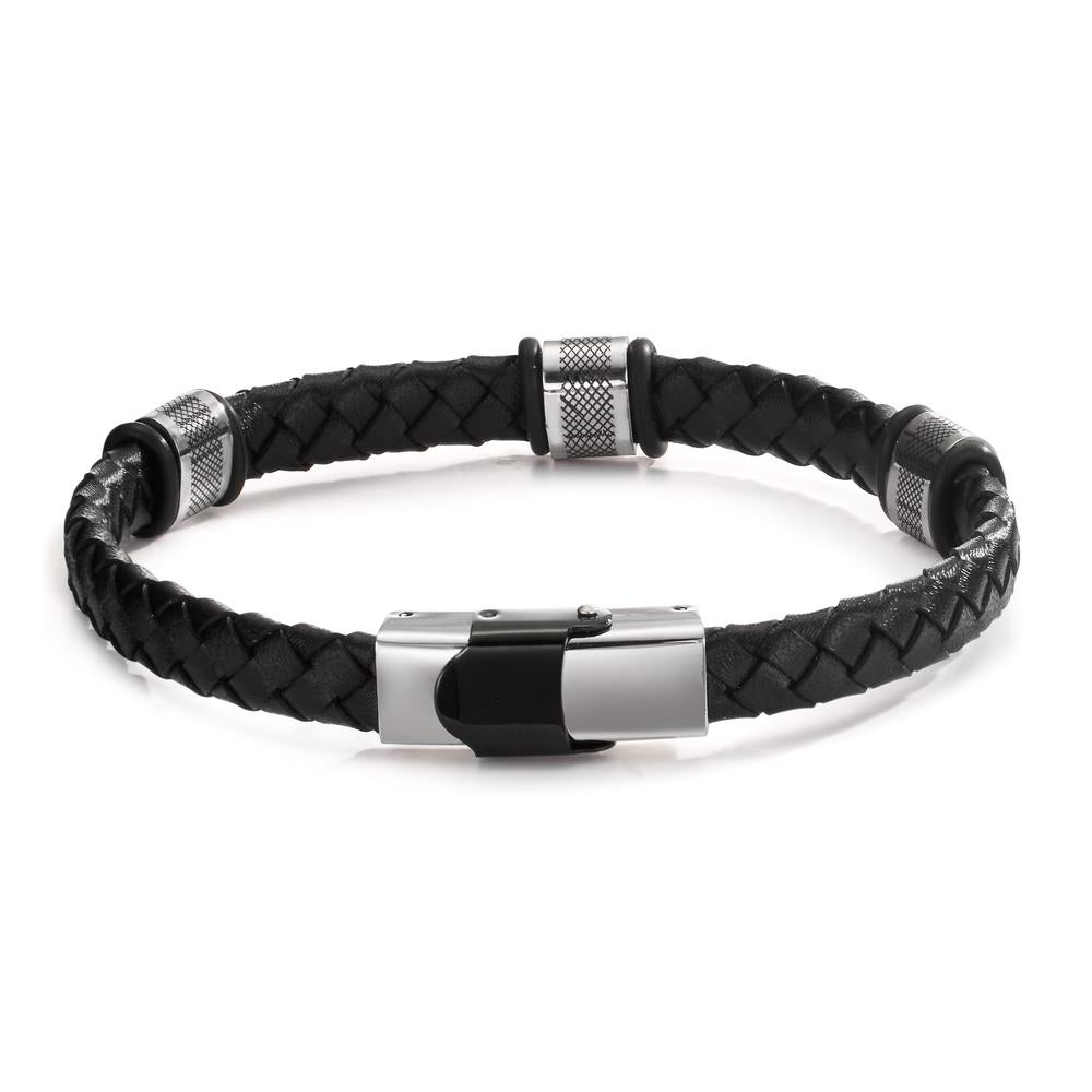 Bracciale Acciaio inossidabile, Pelle, Gomma nero rivestimento IP 22 cm