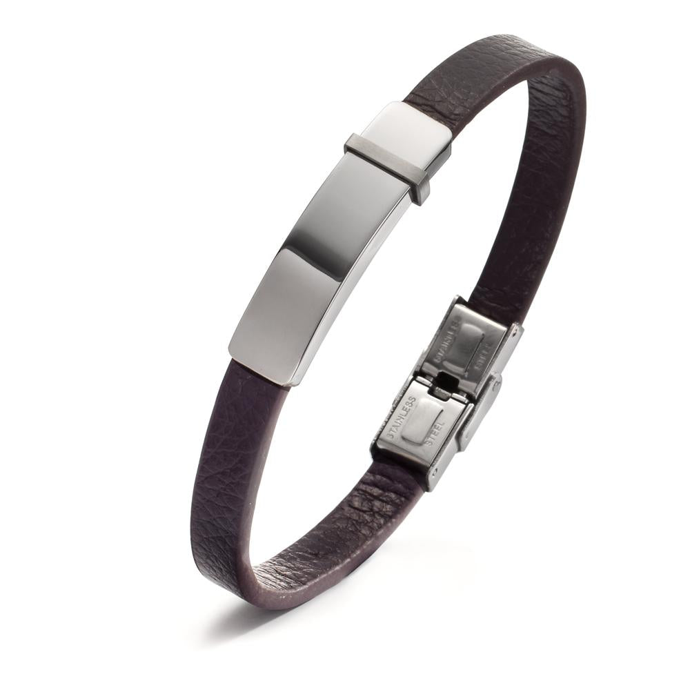 Bracciale con incisione Acciaio inossidabile, Pelle 22 cm