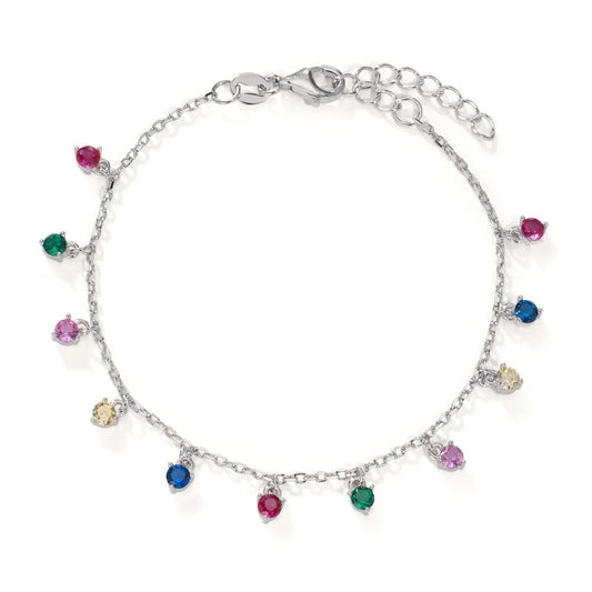 Bracciale Argento Zirconia colorato, 11 pietra rodiato 16-19 cm