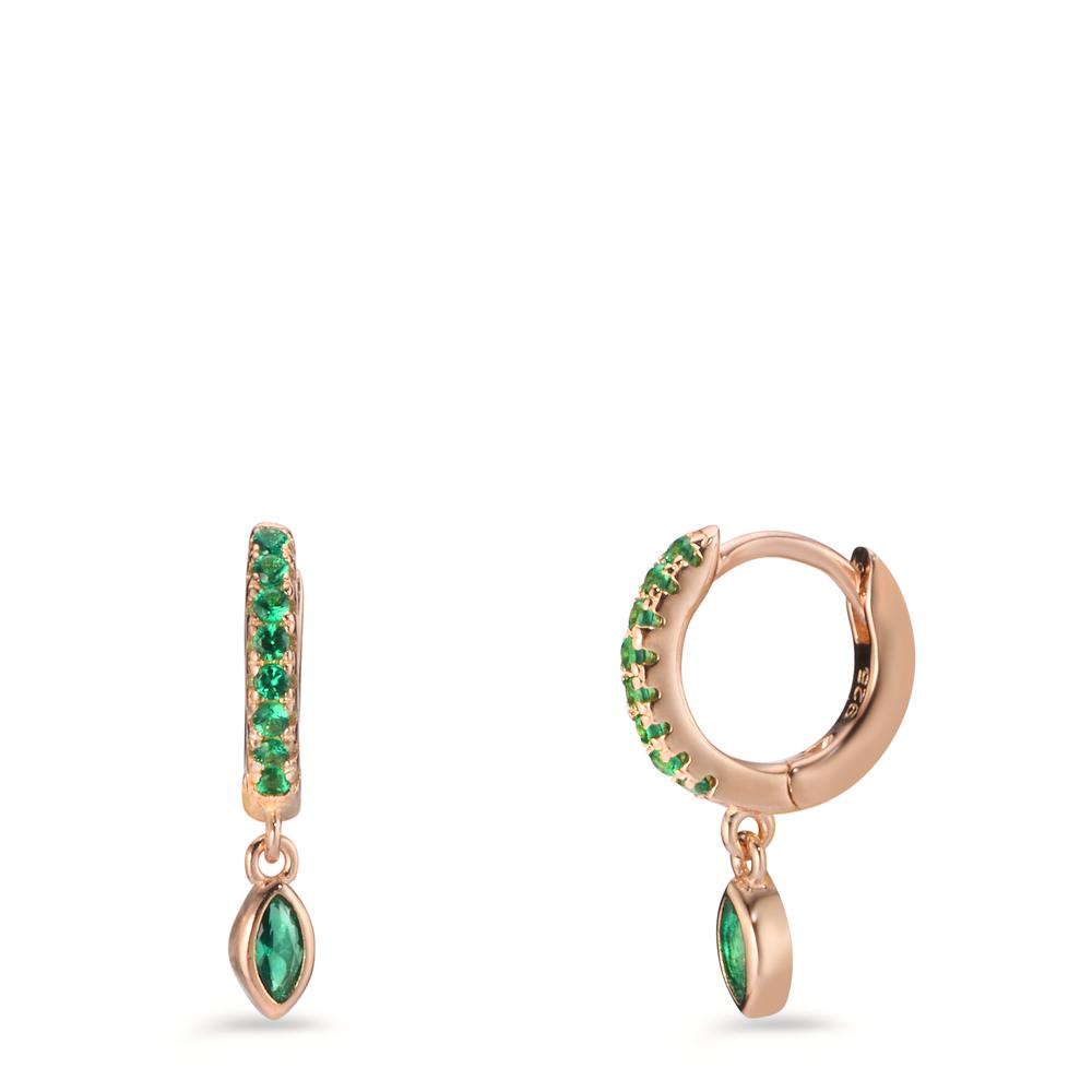 Orecchini circolari Argento Zirconia verde, 18 pietra rosa dorato