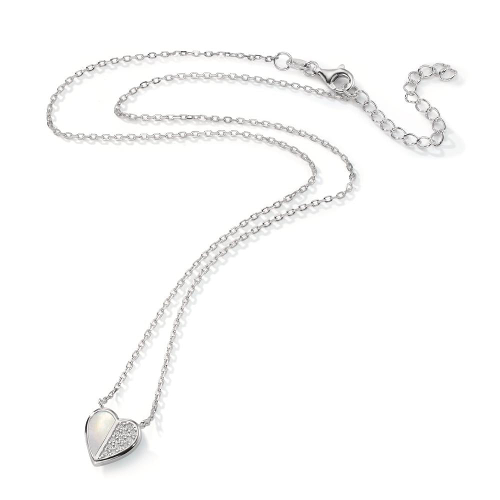 Collana Argento Zirconia rodiato Madreperla Cuore 40-45 cm