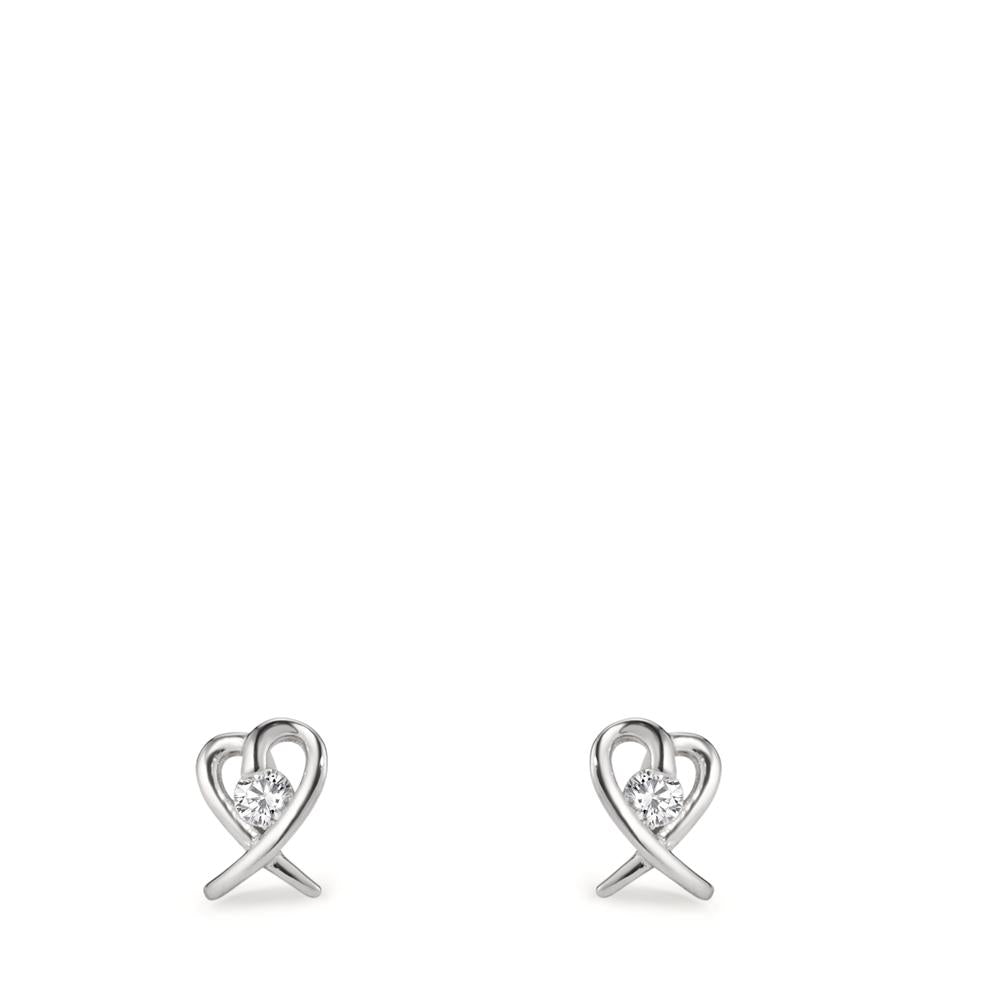 Orecchini a bottone Argento Zirconia 2 pietra rodiato Cuore Ø5 mm