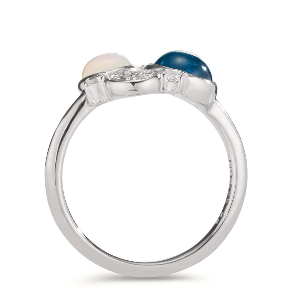 Anello Argento Zirconia, Topazio blu, Opale rodiato