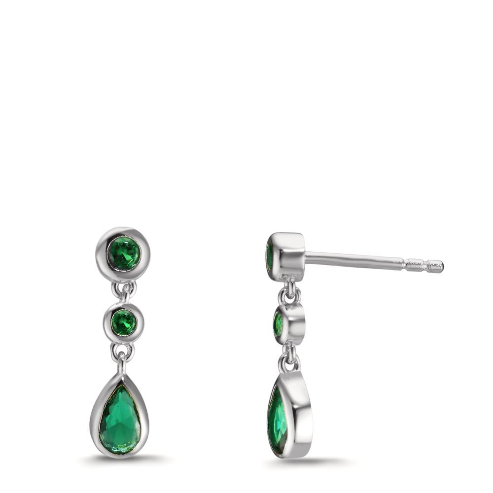 Orecchini Argento Zirconia verde, 6 pietra rodiato