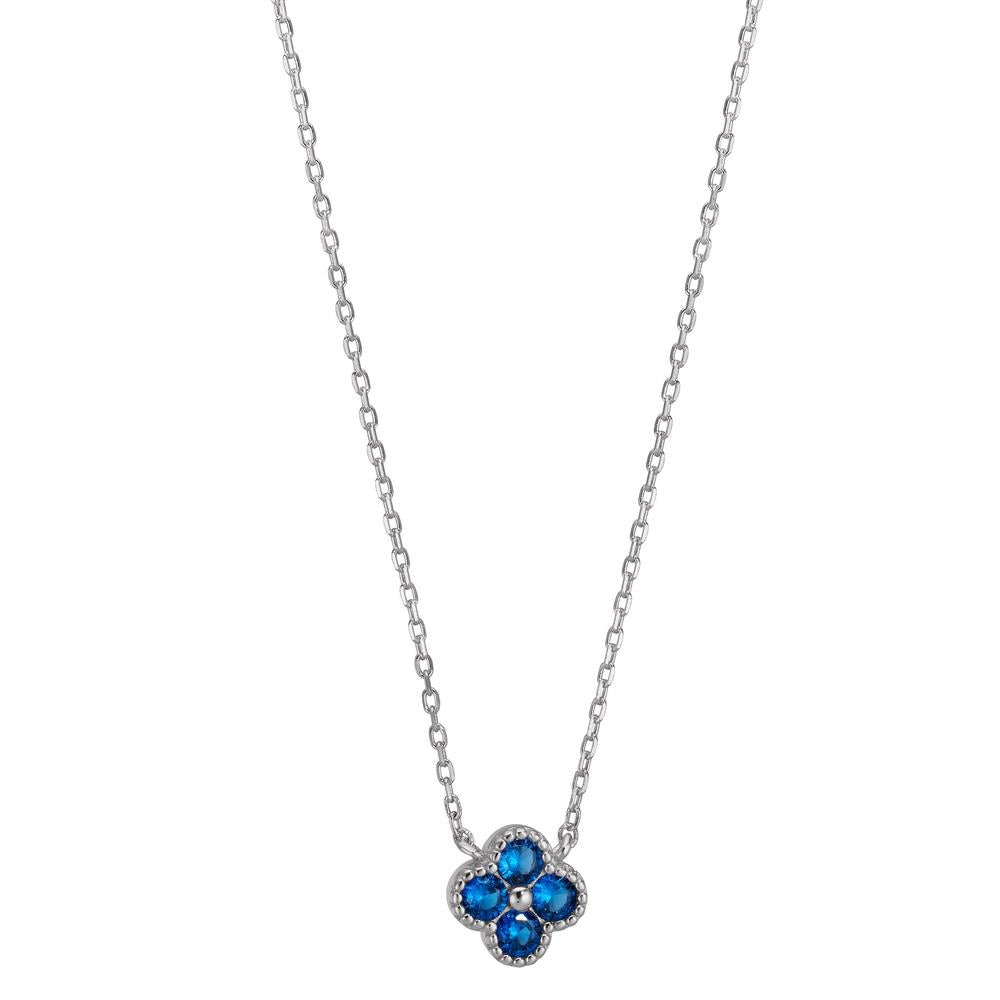 Collana Argento Zirconia blu, 4 pietra rodiato Fiore 40-45 cm