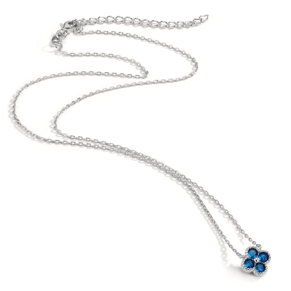 Collana Argento Zirconia blu, 4 pietra rodiato Fiore 40-45 cm