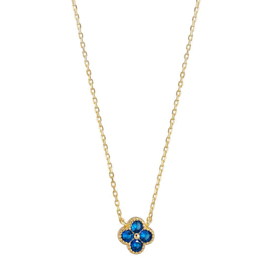 Collana Argento Zirconia blu, 4 pietra giallo dorato Fiore 40-45 cm