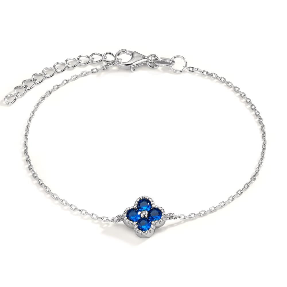 Bracciale Argento Zirconia blu, 4 pietra rodiato Fiore 16-19 cm