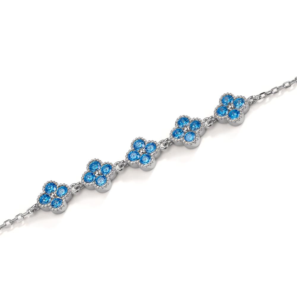 Bracciale Argento Zirconia Azzurro, 20 pietra rodiato Fiore 16-19 cm