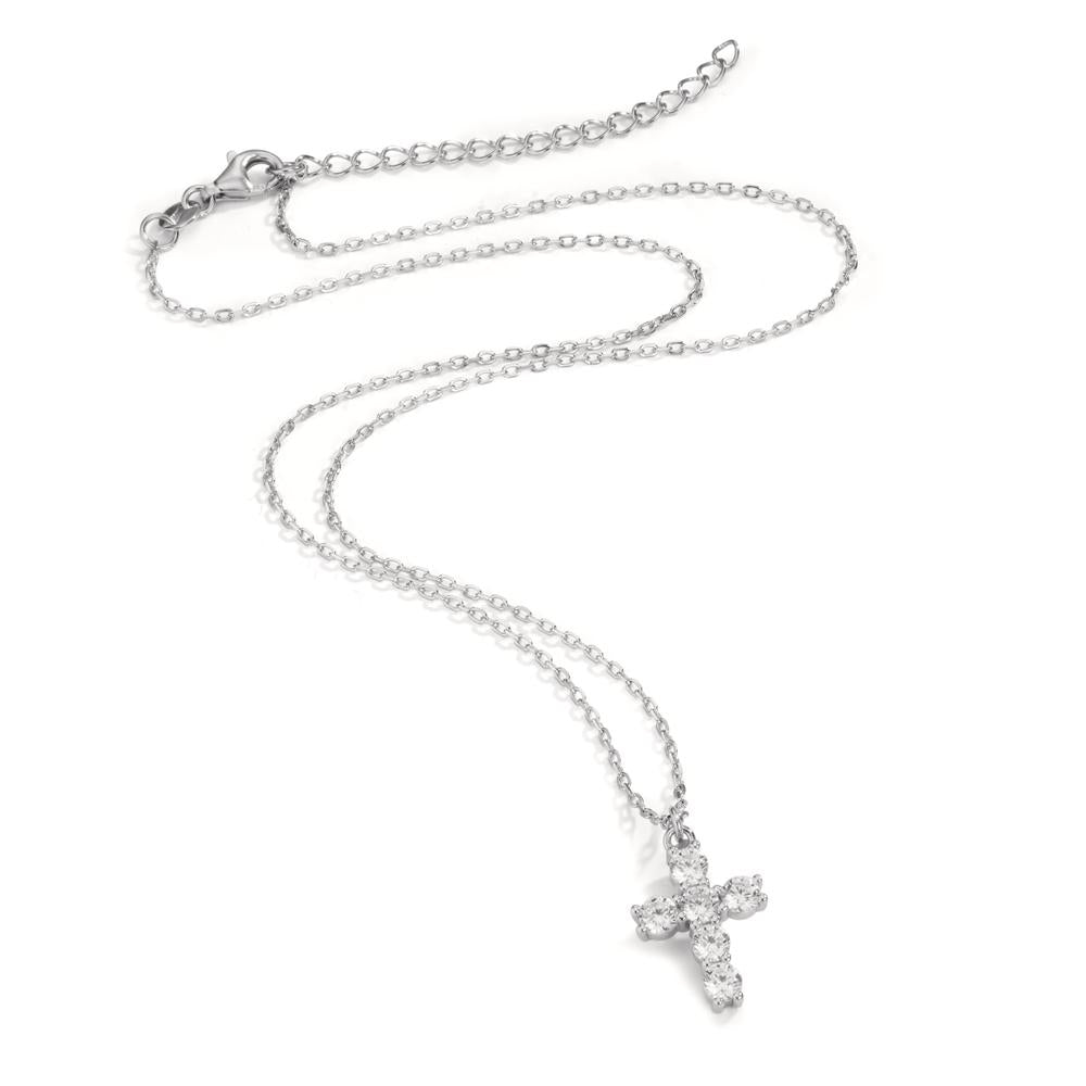 Collana Argento Zirconia rodiato Croce 40-45 cm