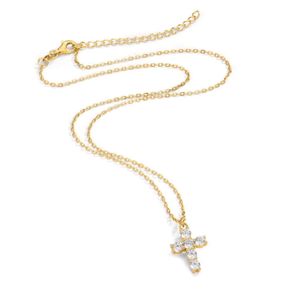 Collana Argento Zirconia giallo dorato Croce 40-45 cm