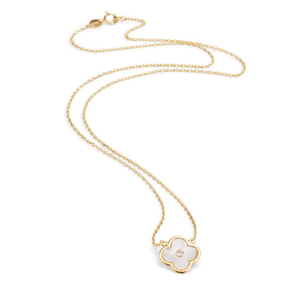 Collana Oro giallo 375/9K Zirconia Madreperla Fiore 45 cm