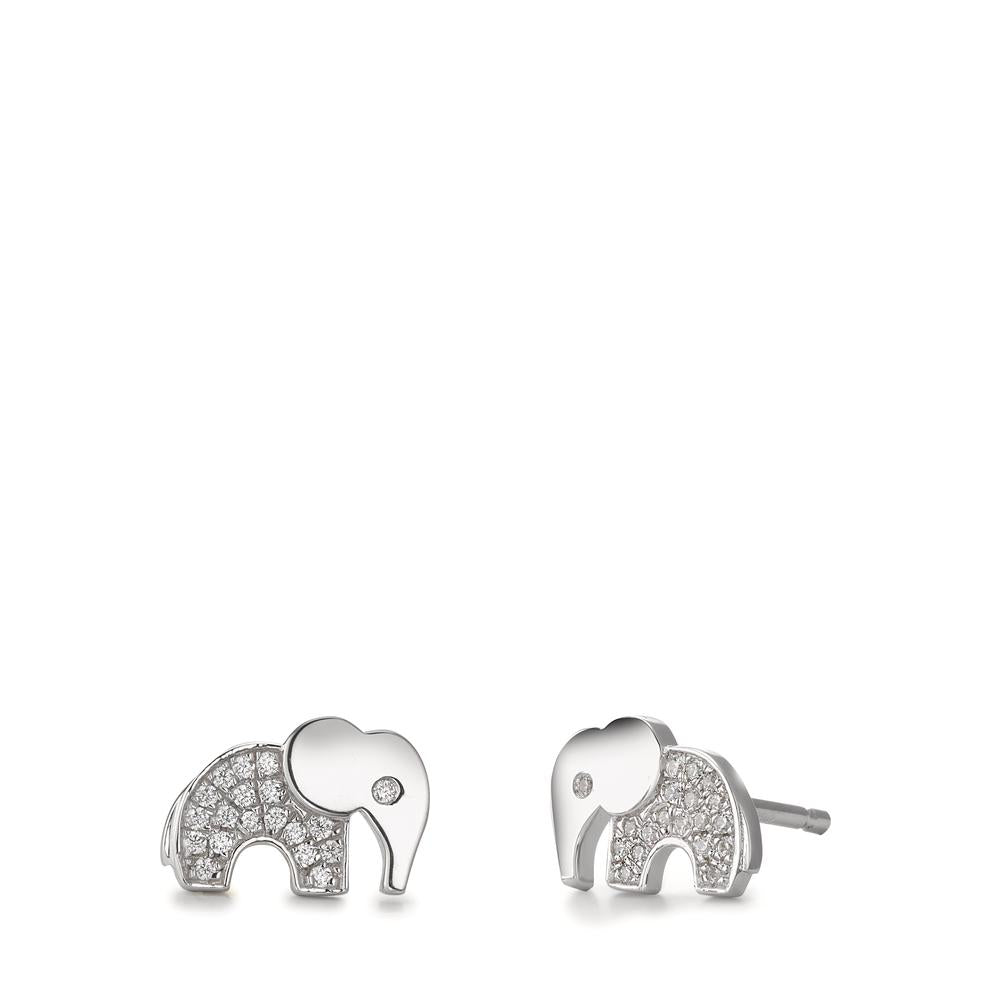 Orecchini a bottone Argento Zirconia rodiato Elefante