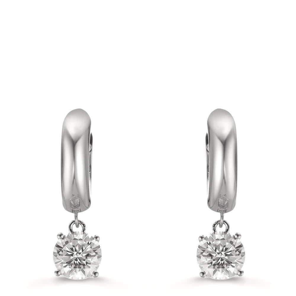 Orecchini circolari Argento Zirconia 2 pietra, 6 mm rodiato